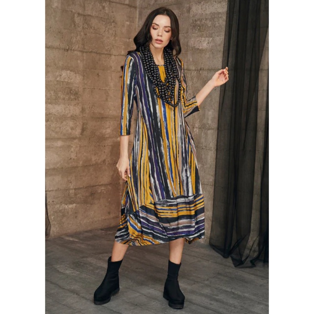 Kozan Womens Striped‎ Stretch Knit Dress Size 1X Artsy Travel Lagenlook Gallery